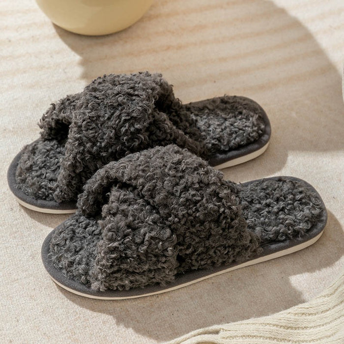 Plush cross strap cotton slippers Cross Strap Comfort Slides for Women