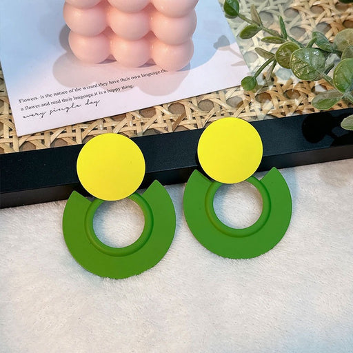 Green and Yellow Geometric Circular Earrings for Women | Trendy & Elegant | [Flowers Are Forever]