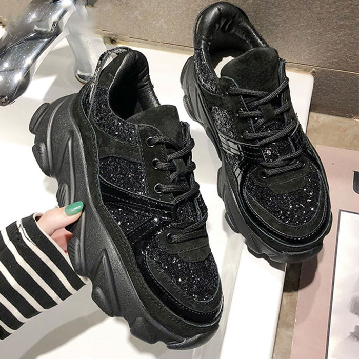 Womens Sneakers Trainers Platform Wedges Chunky Sneakers Black Sneakers Women Casual Shoes Woman Baskets chaussures femme - Luxeelegance