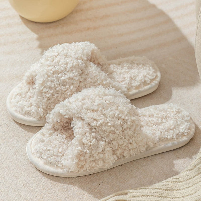 Plush cross strap cotton slippers Cross Strap Comfort Slides for Women