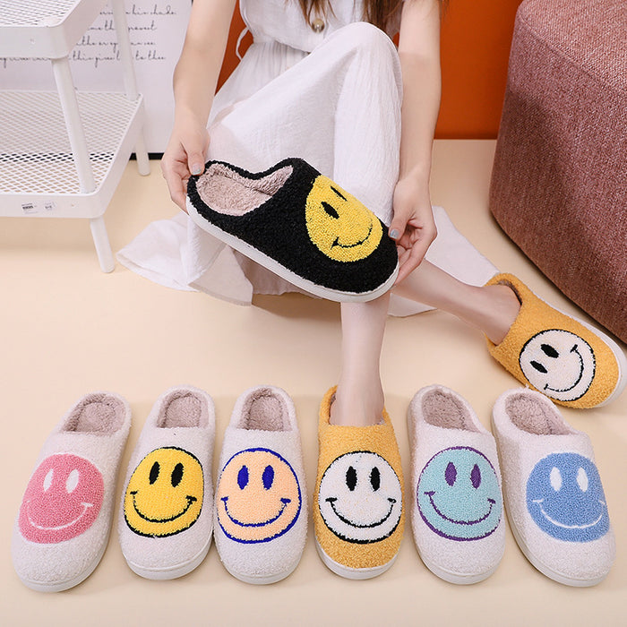 Smiling Face Cotton Slippers For Men And Women Lovers Cotton Slippers Lovely Thick Bottomed Cartoon Anti-Skid Slippers In Home - Luxeelegance