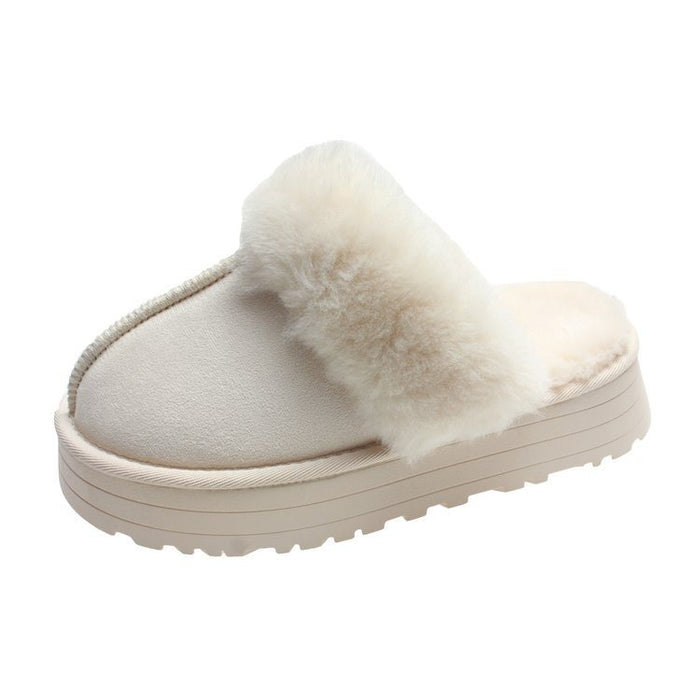 Winter Brand Plush Cotton Slippers Women Flats Shoes Platform Casual Home Suede Fur Slippers for Women - Luxeelegance