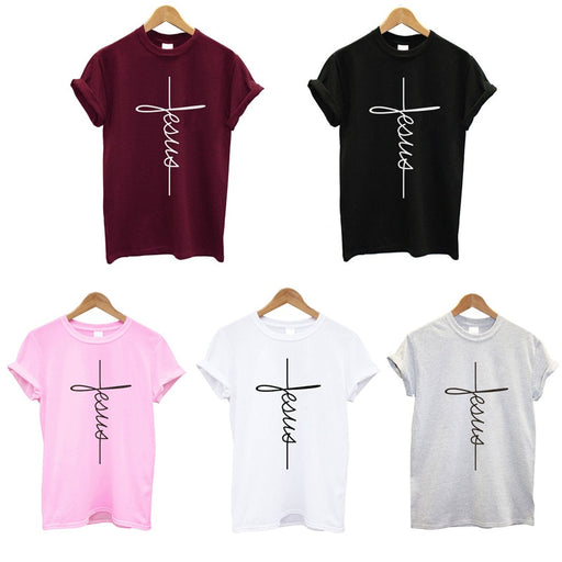 The Cross Printed T-shirt Women Short Sleeve Fashion Cotton Casual Summer Tops Jesus Clothes Plus Size - Luxeelegance