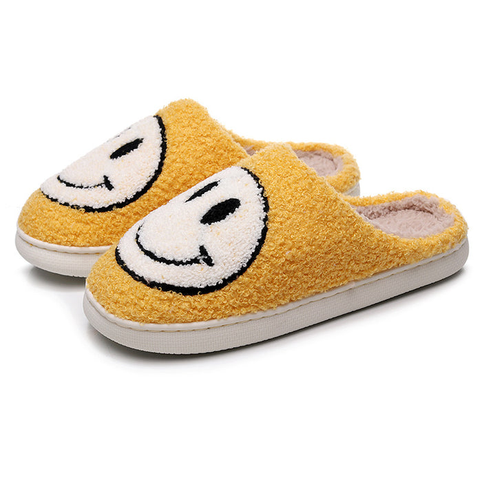 Smiling Face Cotton Slippers For Men And Women Lovers Cotton Slippers Lovely Thick Bottomed Cartoon Anti-Skid Slippers In Home - Luxeelegance