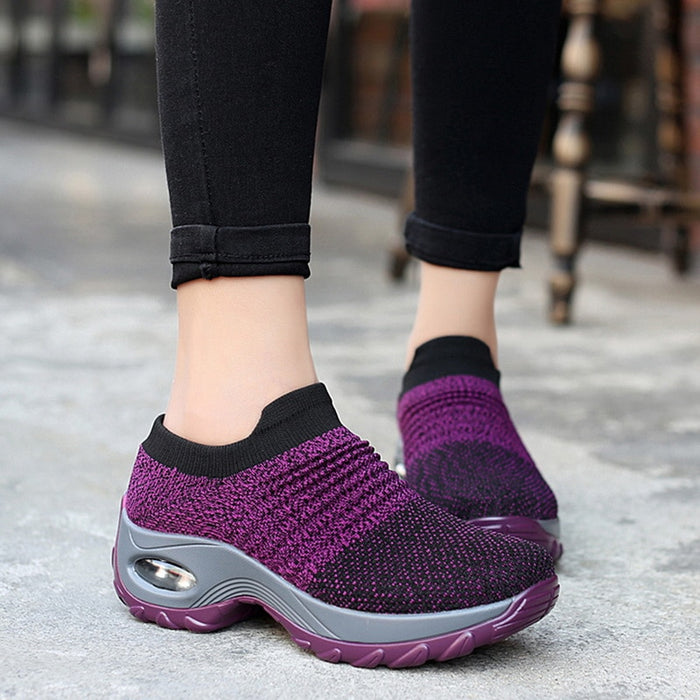 Spring Women Sneakers Shoes Flat Slip on Platform Sneakers for Women Black Breathable Mesh Sock Sneakers Shoes - Luxeelegance