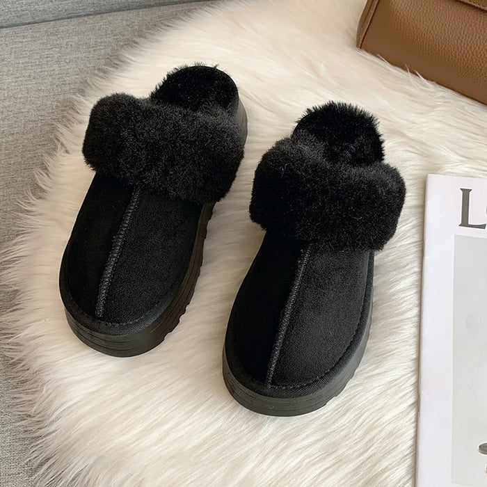 Winter Brand Plush Cotton Slippers Women Flats Shoes Platform Casual Home Suede Fur Slippers for Women - Luxeelegance