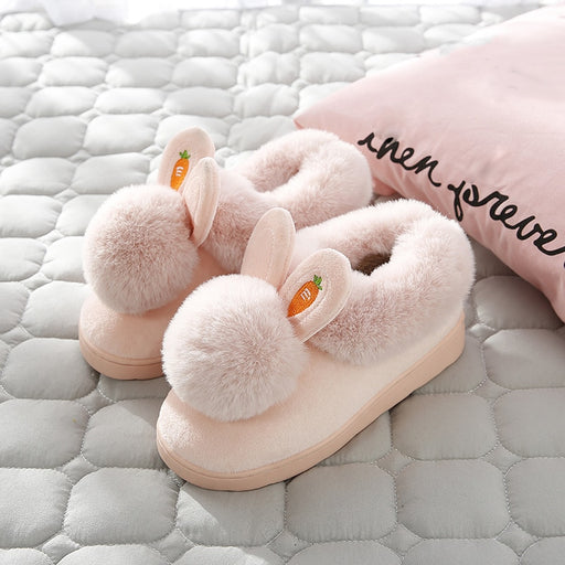 Winter Cotton Slippers Indoor Thick Bottom  Autumn Winter Warm Shoes Cute Lovely Rabbit Ear Plus Plush Slippers Shoes Women - Luxeelegance