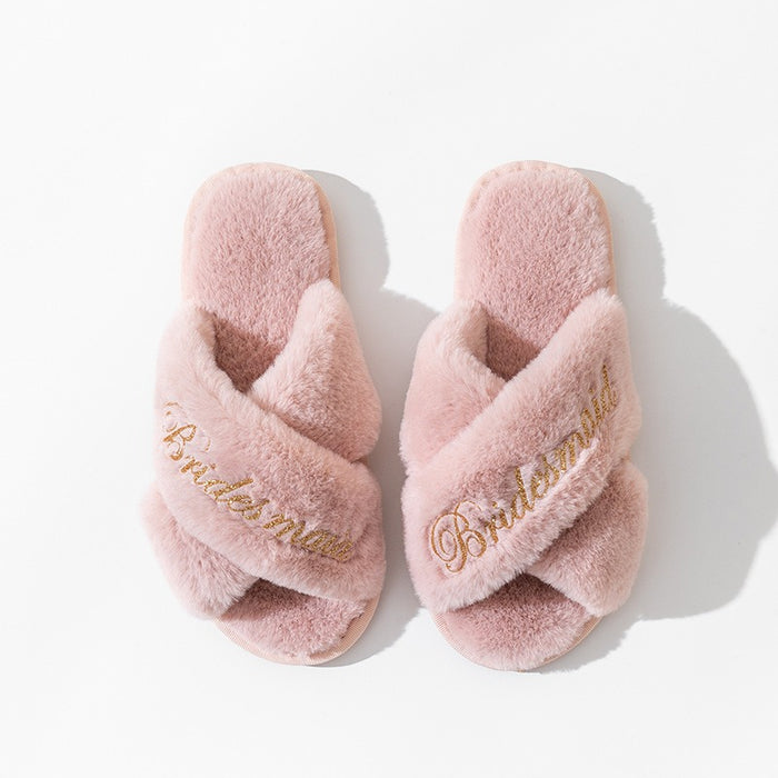 Women's Cross-Strap Plush Slippers| Plush Comfort for Women