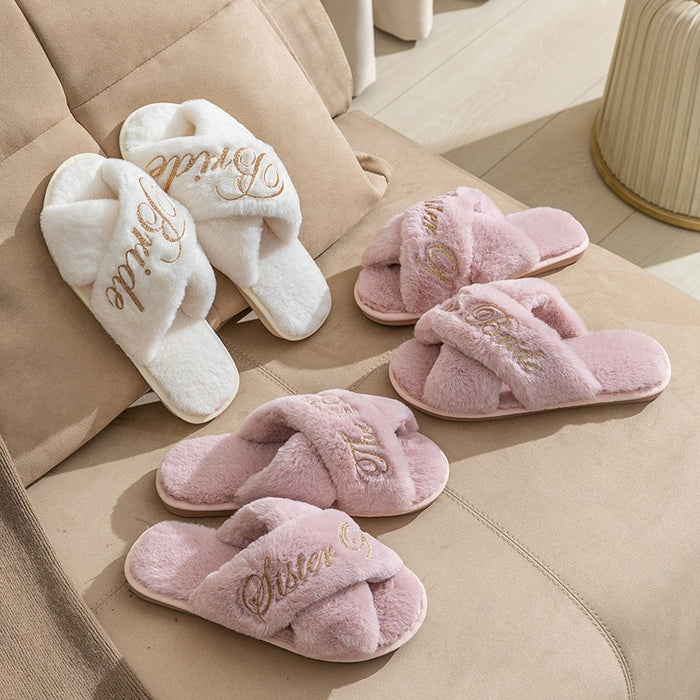 Women's Cross-Strap Plush Slippers| Plush Comfort for Women