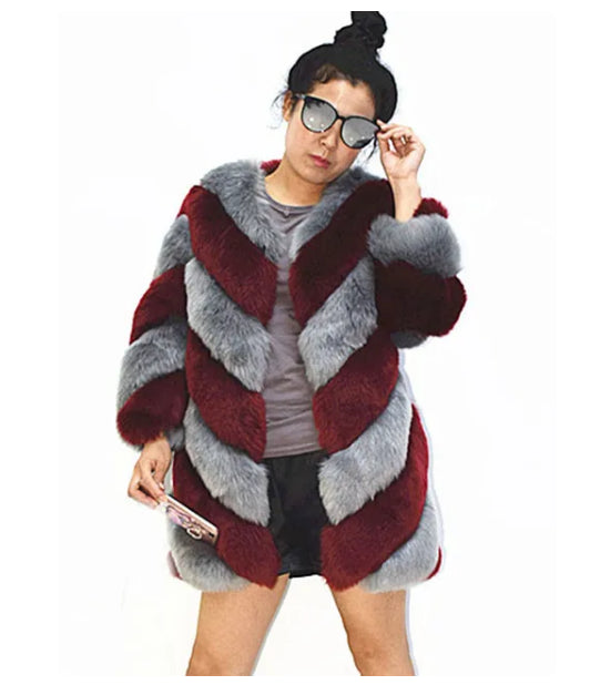 Women Luxury Faux Fox Fur Coat Women Fashion Winter Coat Thick Warm Fake Fur Jacket Coats - Luxeelegance