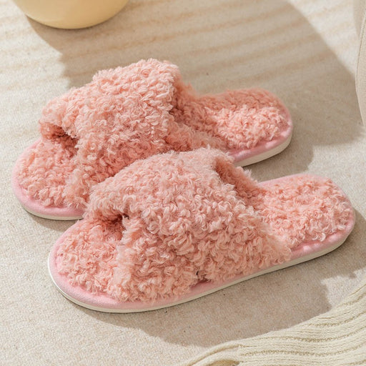 Plush cross strap cotton slippers Cross Strap Comfort Slides for Women