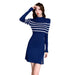 Women Fashion Striped Knitting Button Decor Mini Short Dress Casual Streetwear Knitwear Lady Retro Dresses Clothings - Luxeelegance