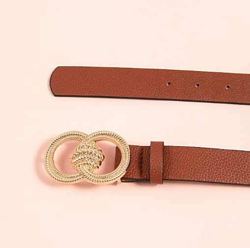 Double ring brown lychee pattern women belt women belt commuting