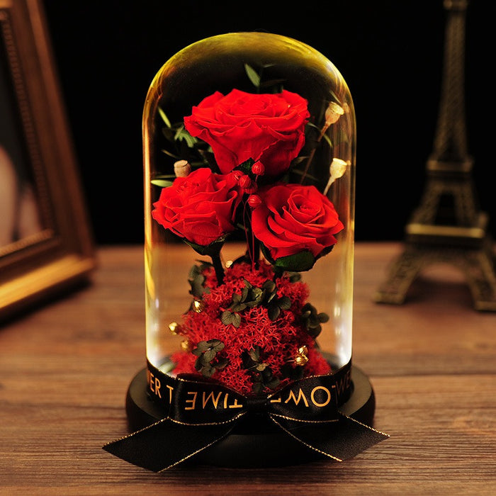 Day Gift Practical Immortal Flowers Dried Roses Glass Cover Gift Box Creative Ornaments Immortal Flowers Valentine's Day Gift Practical Immortal Flowers Dried Roses Glass Cover Gift Box Creative Ornaments Immortal Flowers