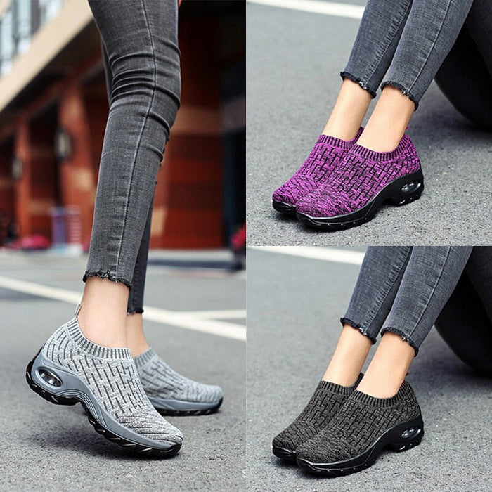 Spring Women Sneakers Shoes Flat Slip on Platform Sneakers for Women Black Breathable Mesh Sock Sneakers Shoes - Luxeelegance