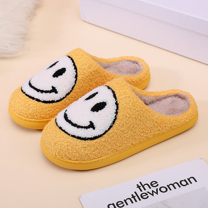 Smiling Face Cotton Slippers For Men And Women Lovers Cotton Slippers Lovely Thick Bottomed Cartoon Anti-Skid Slippers In Home - Luxeelegance