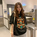 Cotton Contrast Letter Printing Short Sleeve T Shirt Womens Spring/Summer New Bf Style Loose Slim Student Top Fashion - Luxeelegance