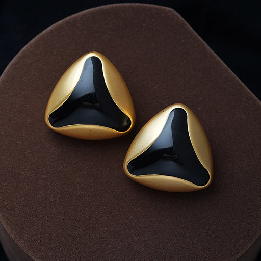 Black and Gold Retro Metal Stud Earrings Enamel Geometric irregularity Women Jewerly