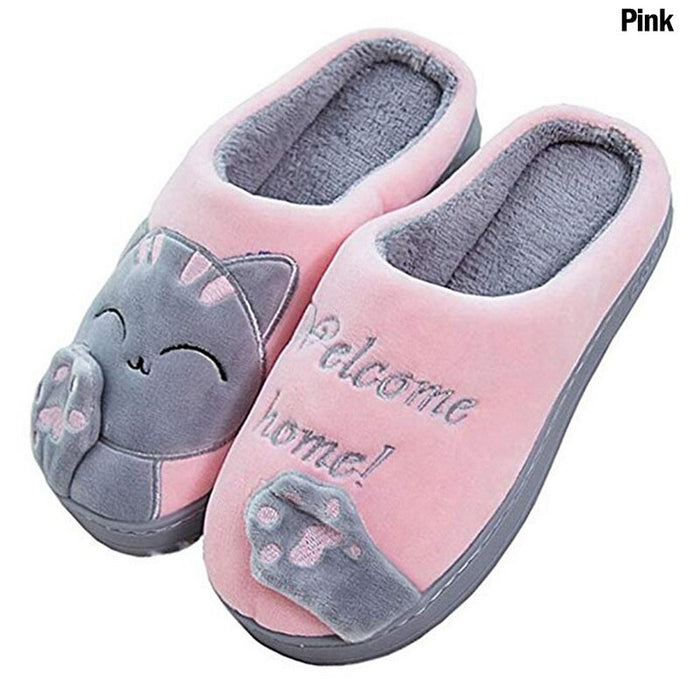 Women Winter Home Slippers Unisex Cartoon Cat Shoes Non-slip Soft Winter Warm House Slippers Indoor Bedroom Couples Floor Shoes - Luxeelegance