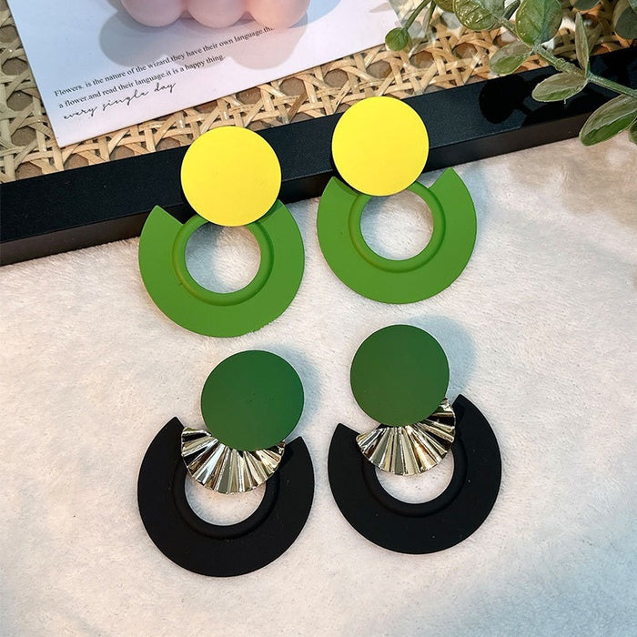 Green and Black Geometric Circular Earrings for Women | Trendy & Elegant | [Flowers Are Forever]