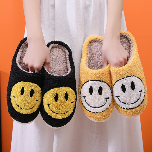 Smiling Face Cotton Slippers For Men And Women Lovers Cotton Slippers Lovely Thick Bottomed Cartoon Anti-Skid Slippers In Home - Luxeelegance