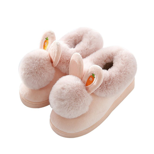 Winter Cotton Slippers Indoor Thick Bottom  Autumn Winter Warm Shoes Cute Lovely Rabbit Ear Plus Plush Slippers Shoes Women - Luxeelegance