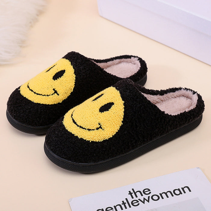 Smiling Face Cotton Slippers For Men And Women Lovers Cotton Slippers Lovely Thick Bottomed Cartoon Anti-Skid Slippers In Home - Luxeelegance