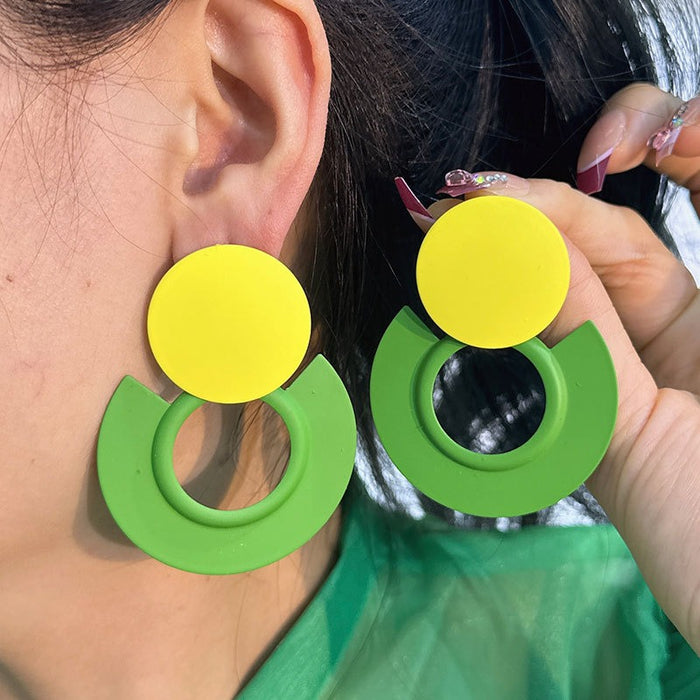 Green and Yellow Geometric Circular Earrings for Women | Trendy & Elegant | [Flowers Are Forever]