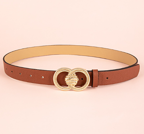 Double ring brown lychee pattern women belt women belt commuting