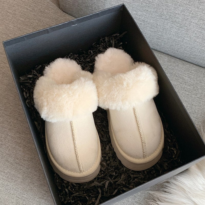 Winter Brand Plush Cotton Slippers Women Flats Shoes Platform Casual Home Suede Fur Slippers for Women - Luxeelegance