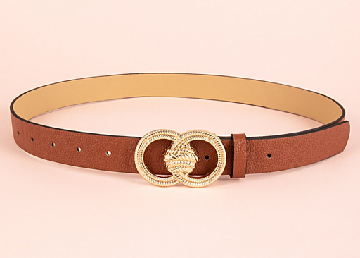 Double ring brown lychee pattern women belt women belt commuting