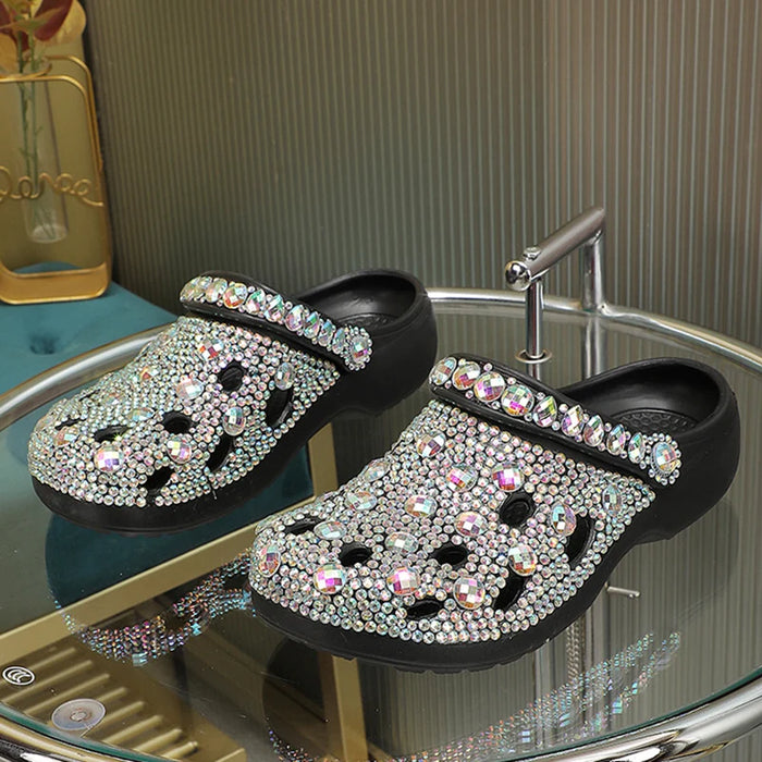 Women Summer Luxury Slippers Rhinestone Decoration Sandals Beach Slides Flip Flop Soft Fashion Casual Shoes - Luxeelegance