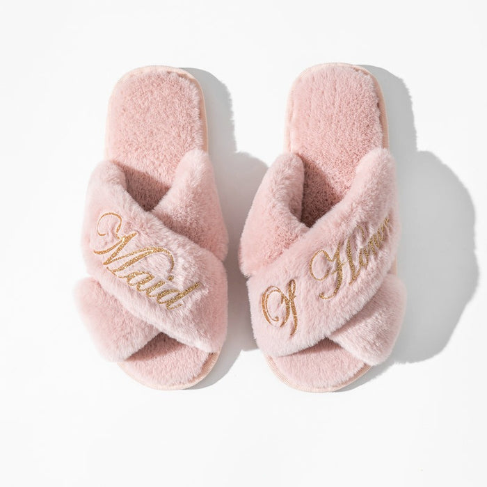 Women's Cross-Strap Plush Slippers| Plush Comfort for Women