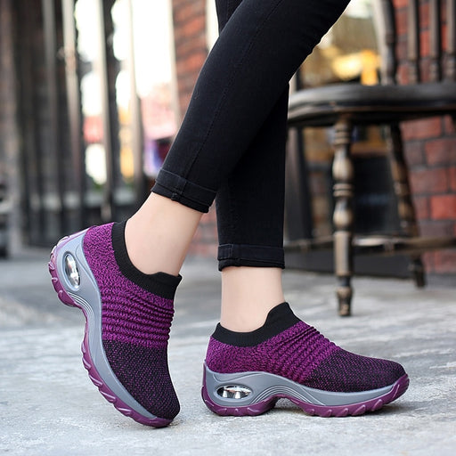 Spring Women Sneakers Shoes Flat Slip on Platform Sneakers for Women Black Breathable Mesh Sock Sneakers Shoes - Luxeelegance