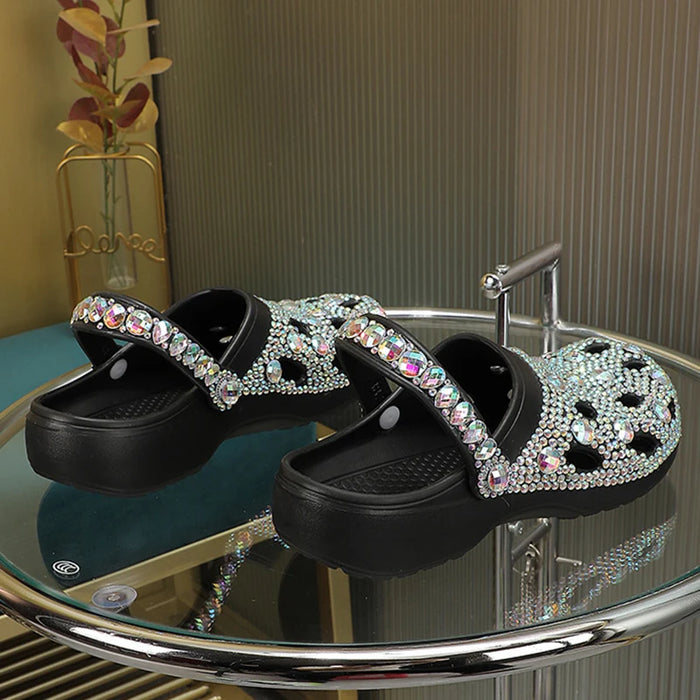 Women Summer Luxury Slippers Rhinestone Decoration Sandals Beach Slides Flip Flop Soft Fashion Casual Shoes - Luxeelegance