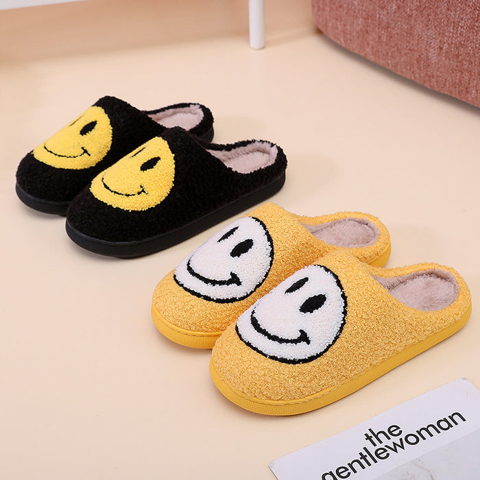 Smiling Face Cotton Slippers For Men And Women Lovers Cotton Slippers Lovely Thick Bottomed Cartoon Anti-Skid Slippers In Home - Luxeelegance