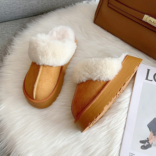 Winter Brand Plush Cotton Slippers Women Flats Shoes Platform Casual Home Suede Fur Slippers for Women - Luxeelegance