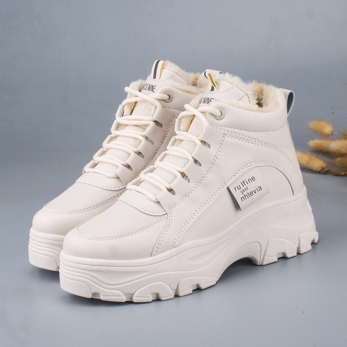 Women's casual sneakers; winter sneakers with plush fur; warm women's shoes; women's shoes with lacing; women's shoes on - Luxeelegance