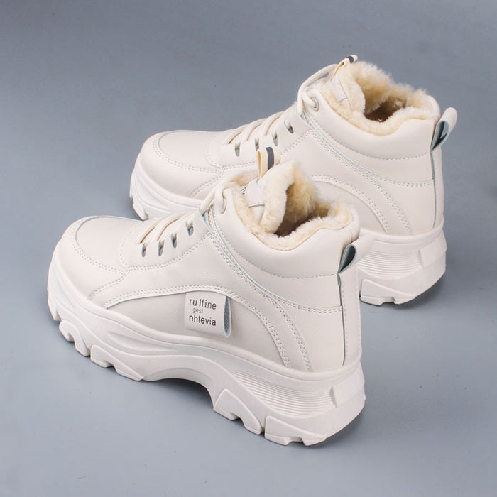 Women's casual sneakers; winter sneakers with plush fur; warm women's shoes; women's shoes with lacing; women's shoes on - Luxeelegance