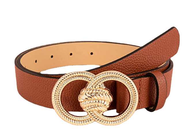 Double ring brown lychee pattern women belt women belt commuting