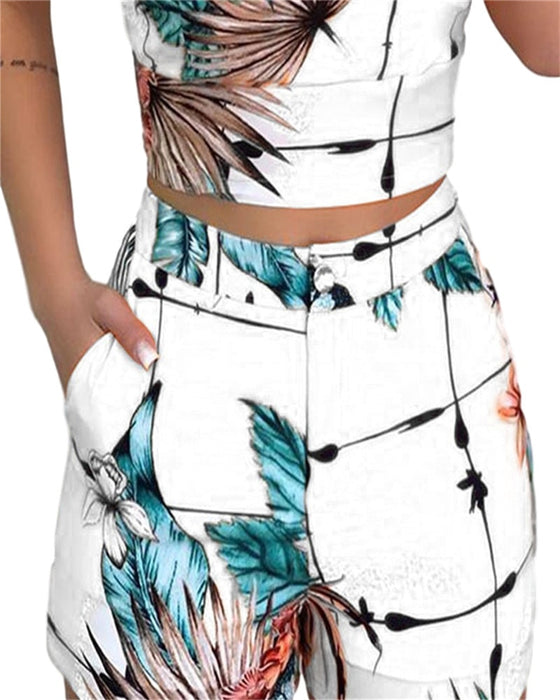 Summer Women Fashion 2-piece Outfit Set Sleeveless Print Top and Shorts Set for Ladies Women Party wear - Luxeelegance