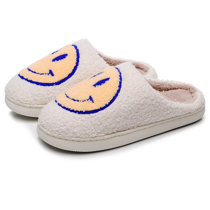 Smiling Face Cotton Slippers For Men And Women Lovers Cotton Slippers Lovely Thick Bottomed Cartoon Anti-Skid Slippers In Home - Luxeelegance